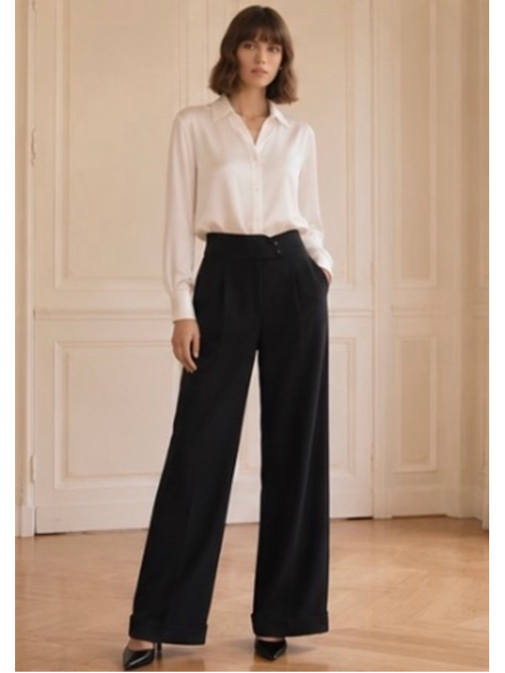 Women's Luciano Barbera Black Wide Leg Trousers Size 48/12 100% Cashmere New!